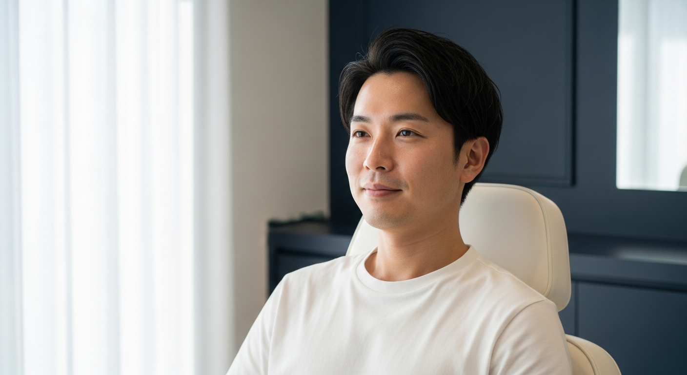 DNAピール施術後の肌が明るくなった30代男性の表情