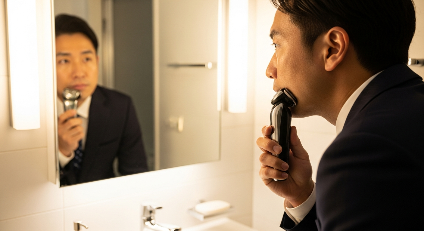 毎朝のひげ剃りで肌バリアが低下する男性