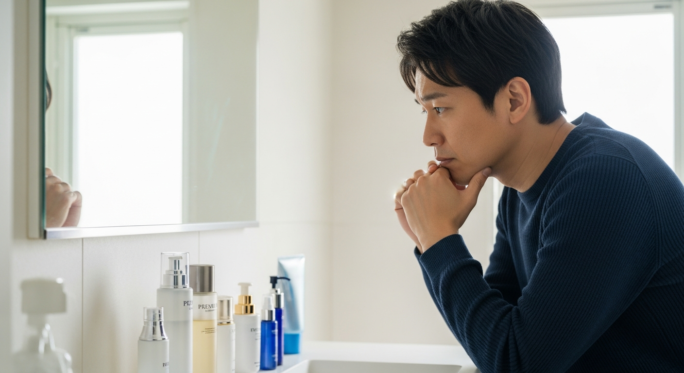 化粧水が角質の壁に阻まれて届かないイメージ