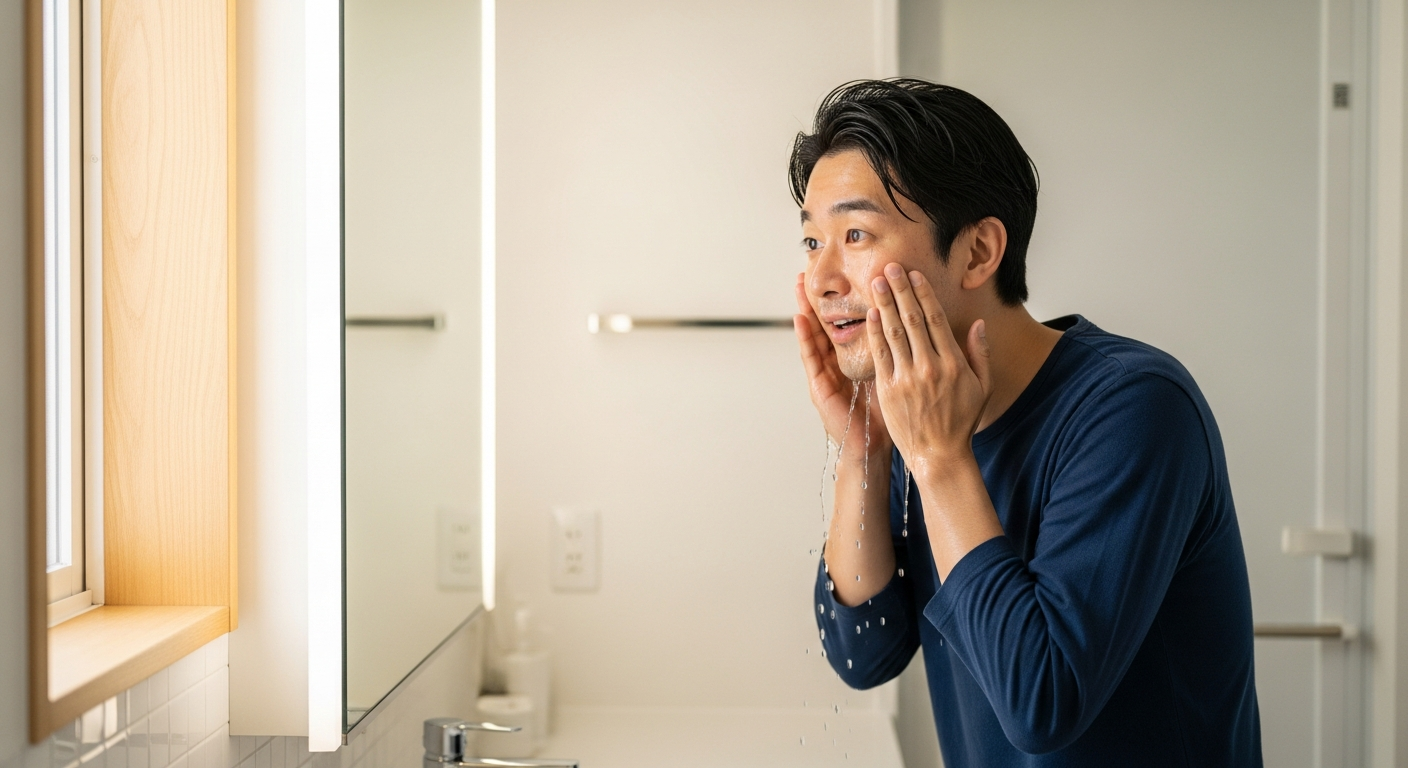 DNAピール施術後に肌の変化を実感する日本人男性